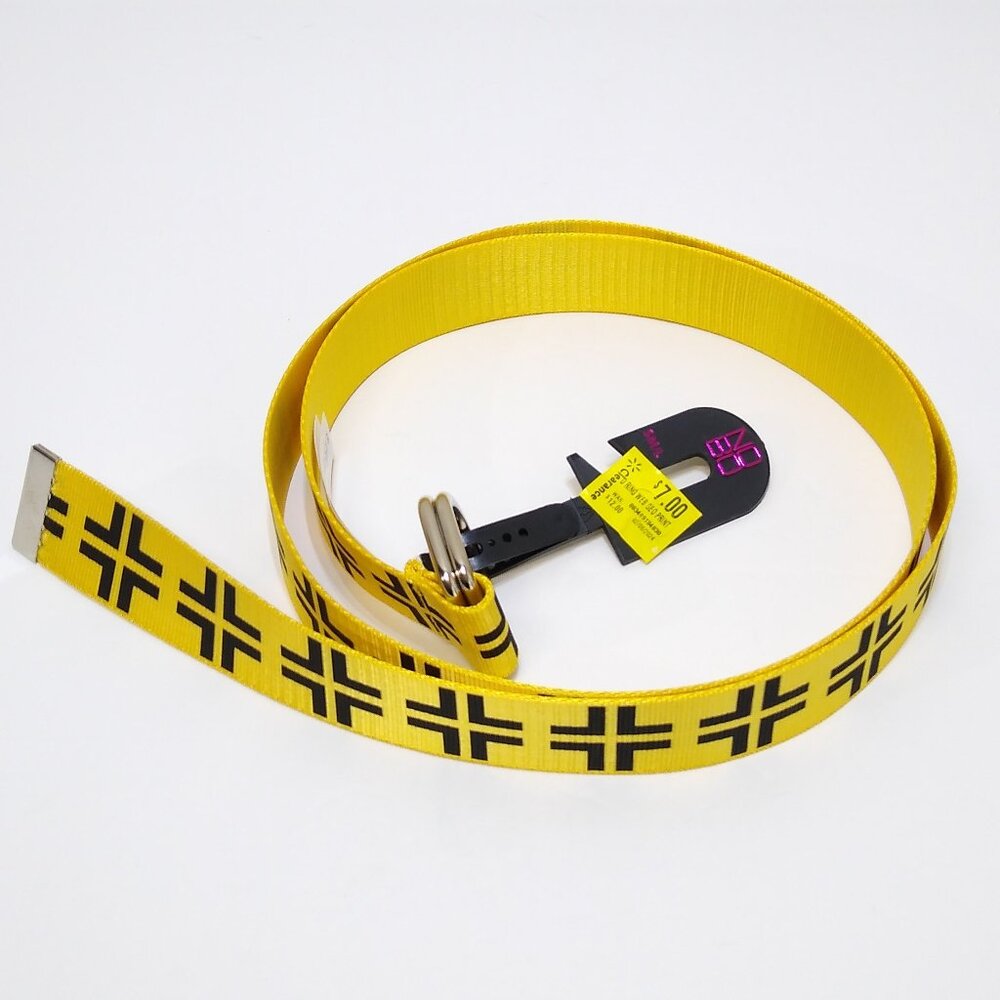 No Boundaries Geometric Print D-Ring Web Belt S/M/L Adjustable Black Yellow NWT